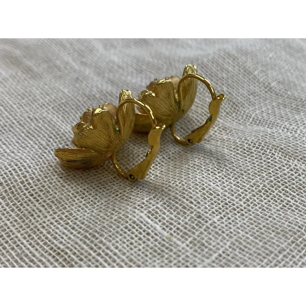 Joan Rivers Earrings Gold Tone Pastel Enamel Flower Dangle Drop Vintage‎ Y2K